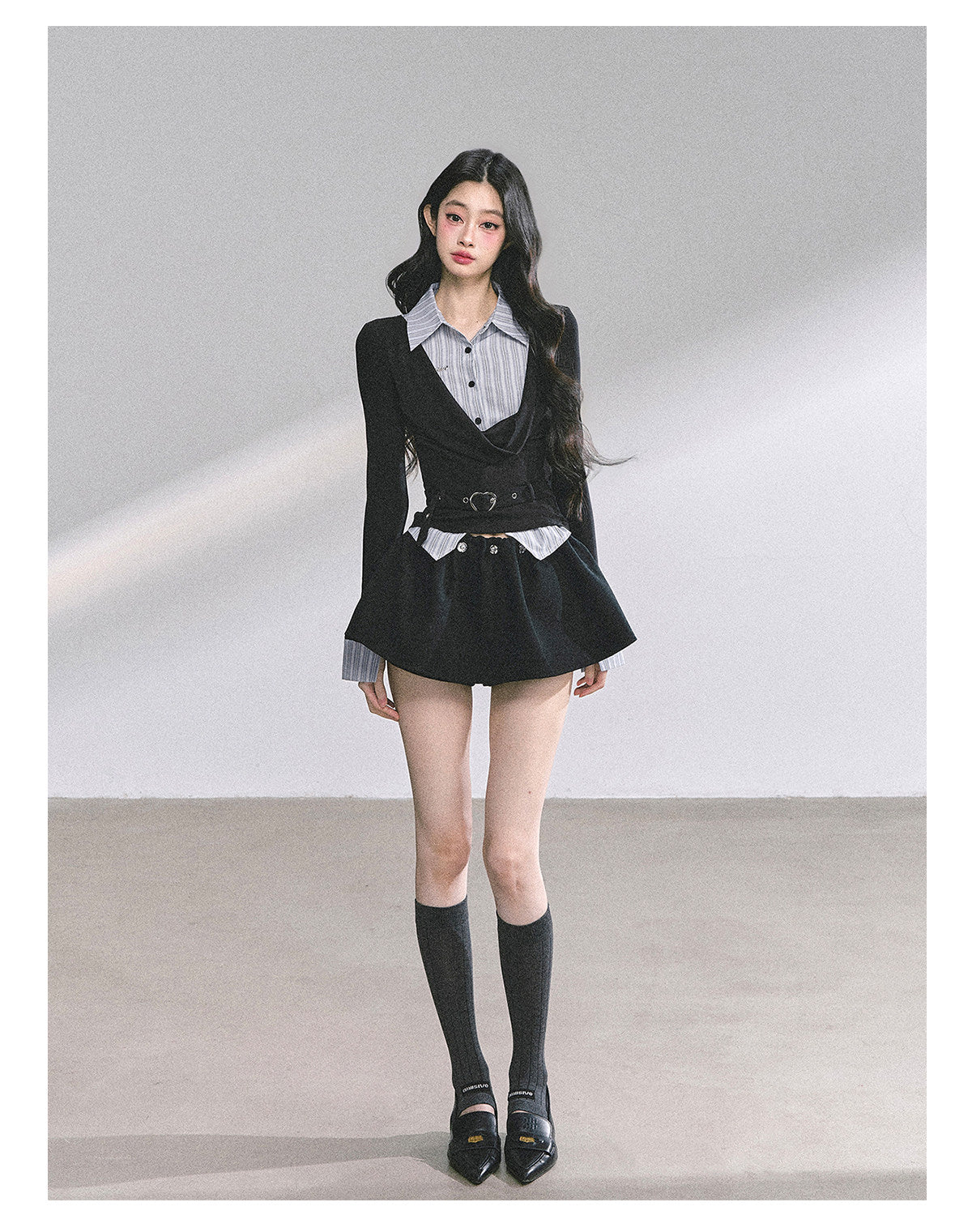 Striped Faux-Layer Long-Sleeve Tee