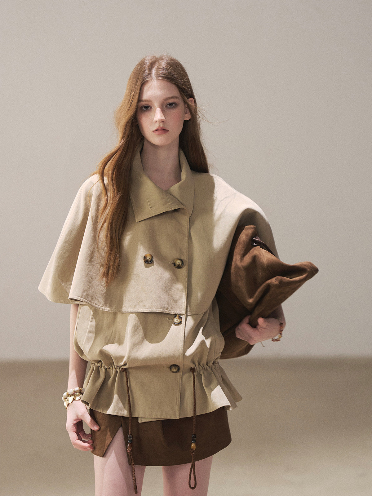 Drawstring Cape Trench Coat