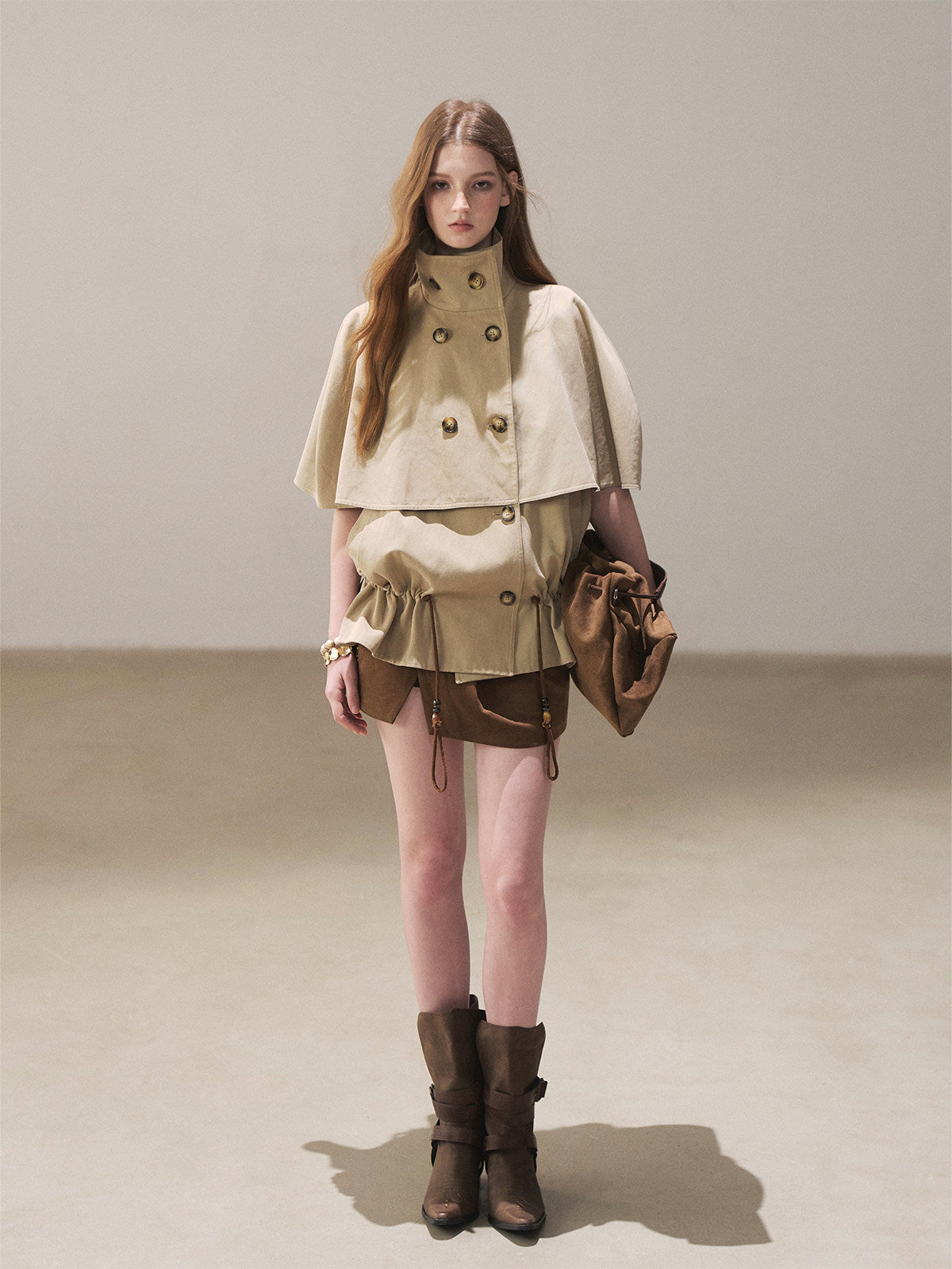 Drawstring Cape Trench Coat
