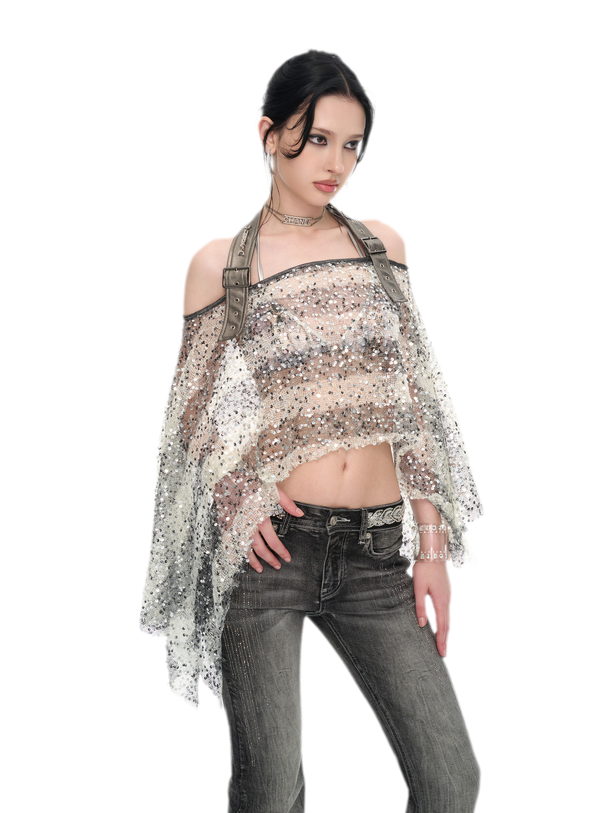 Sequin Asymmetrical Cropped Overshirt