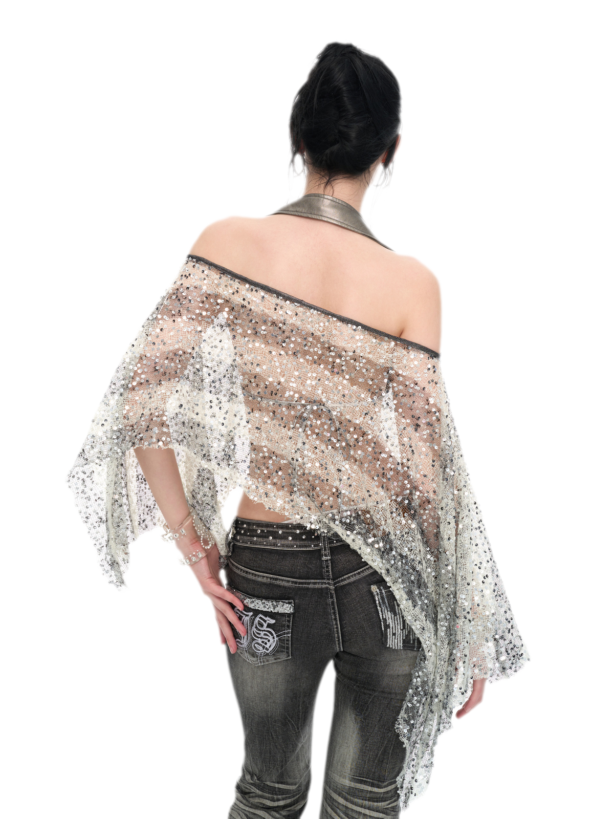 Sequin Asymmetrical Cropped Overshirt
