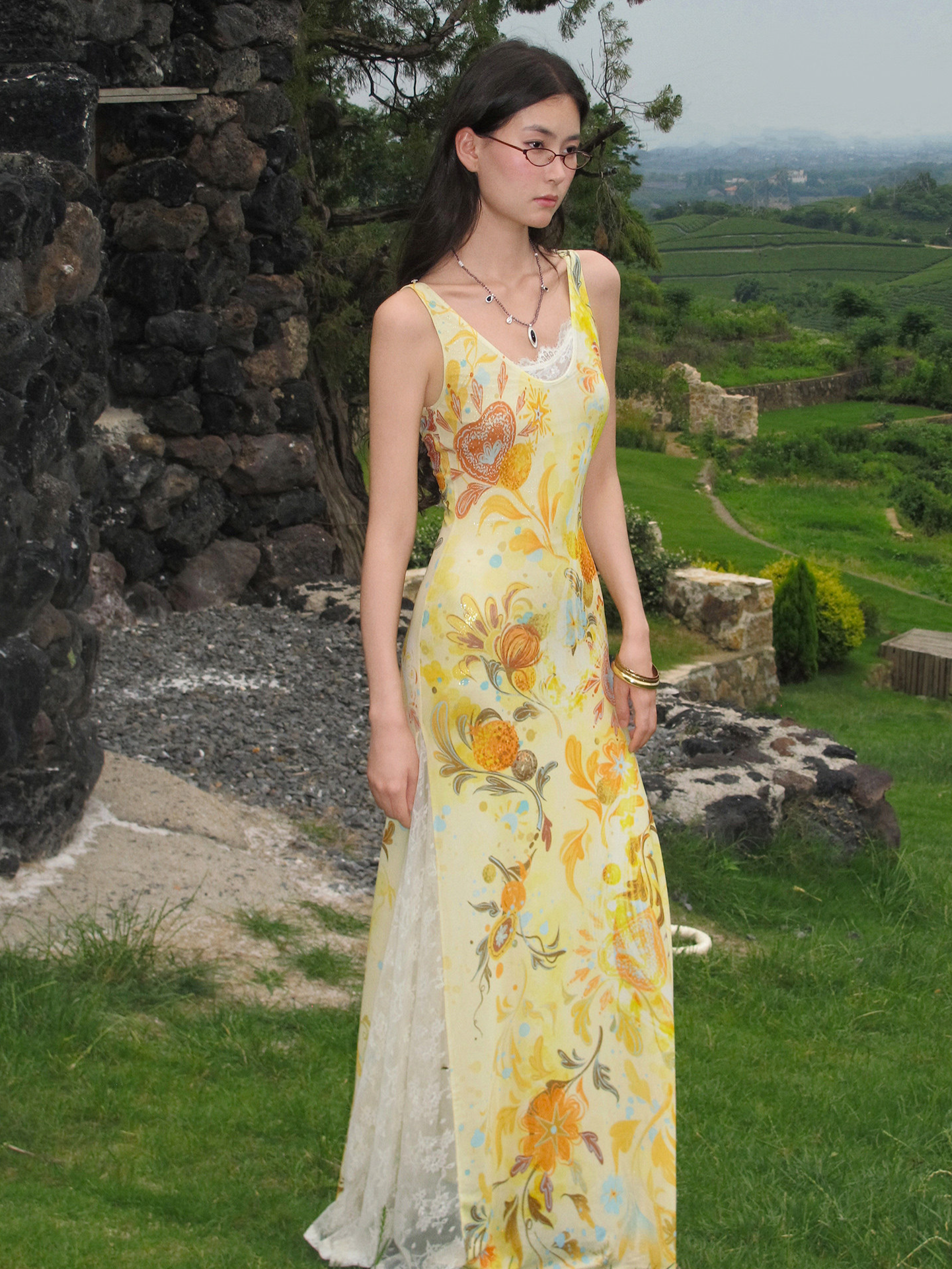 Beaded Lace Print Convertible Dress