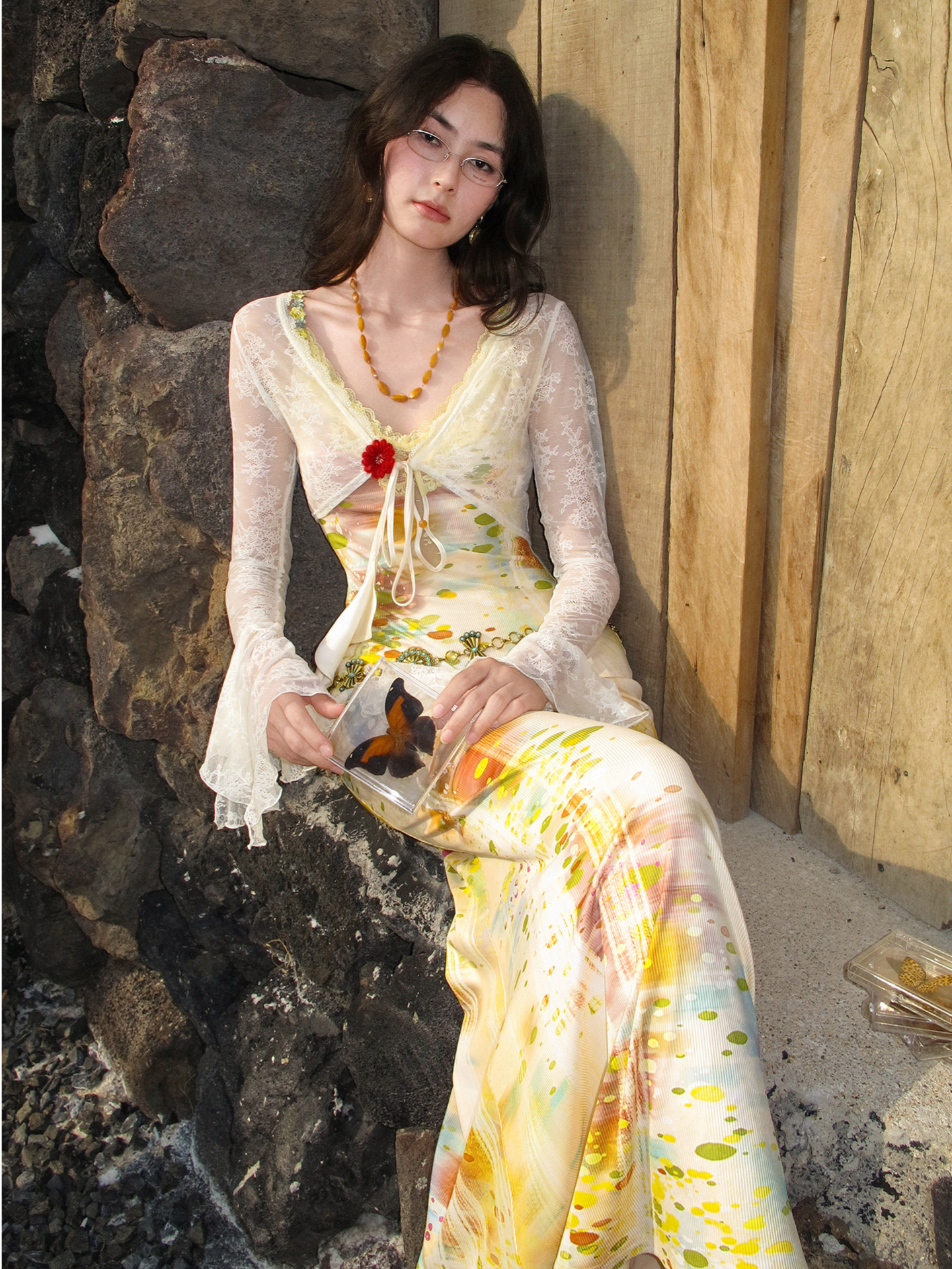 Lace Panel Fishtail Dress