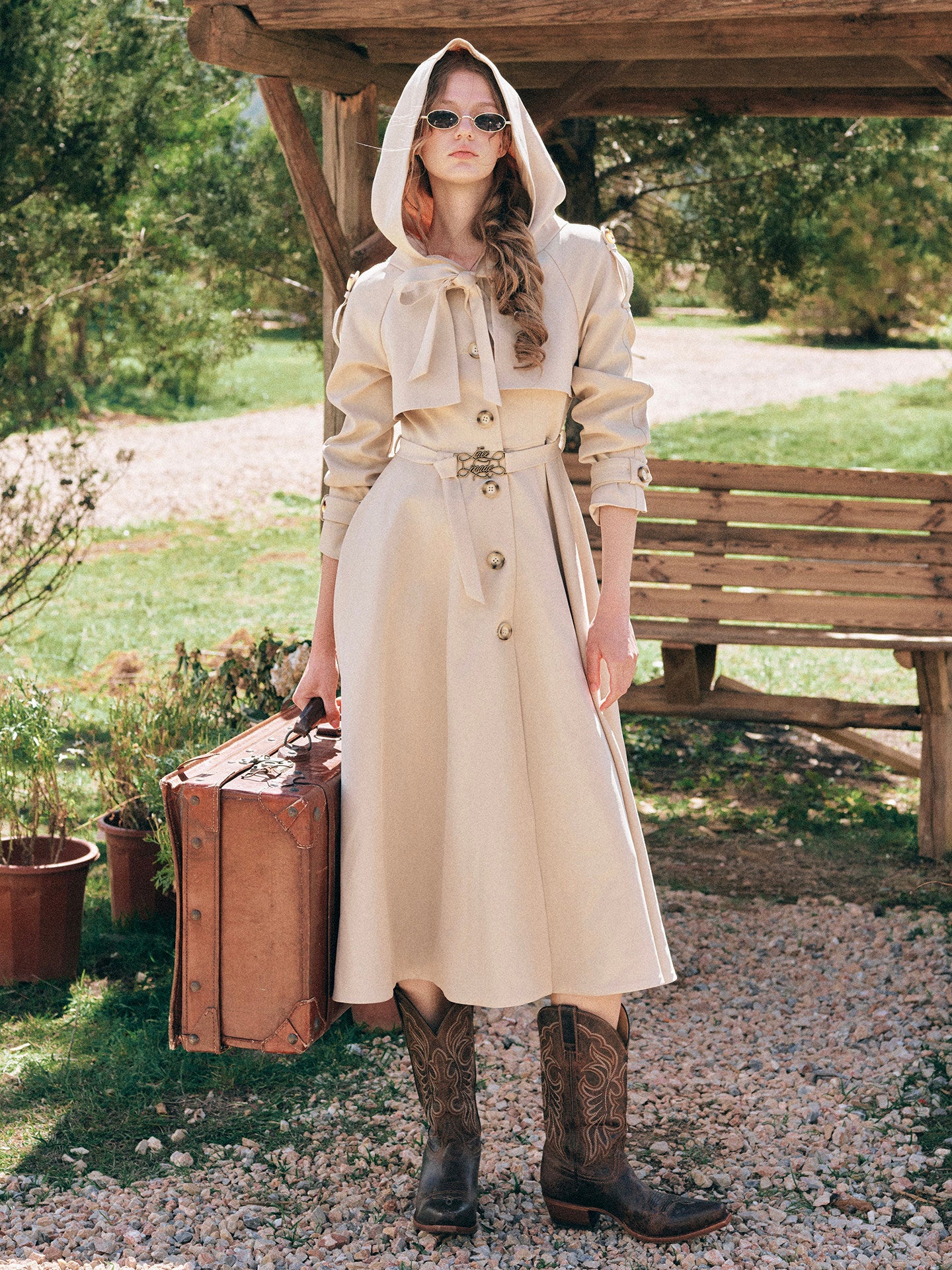 Waist-Defined Hooded Trench Coat