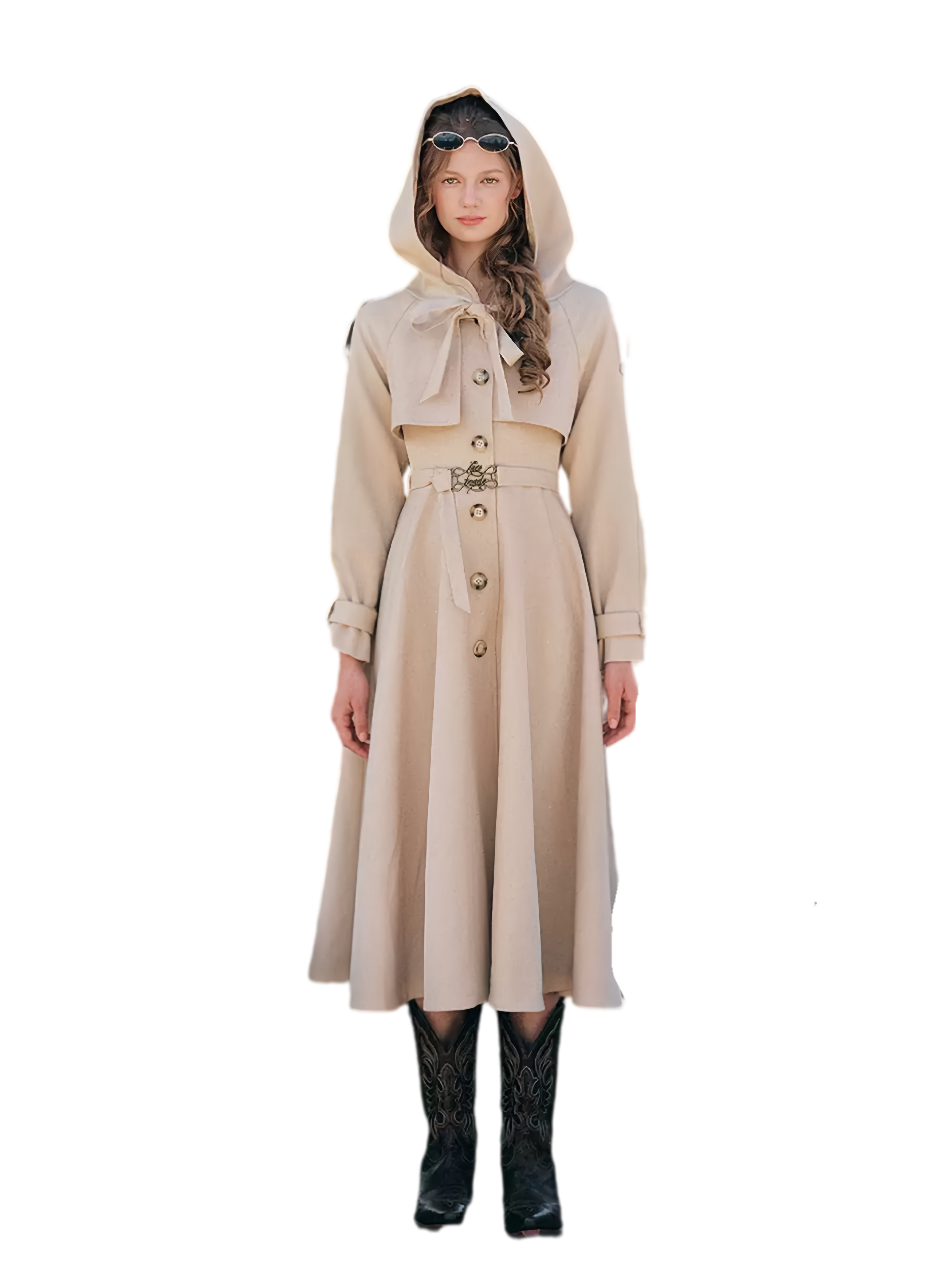 Waist-Defined Hooded Trench Coat