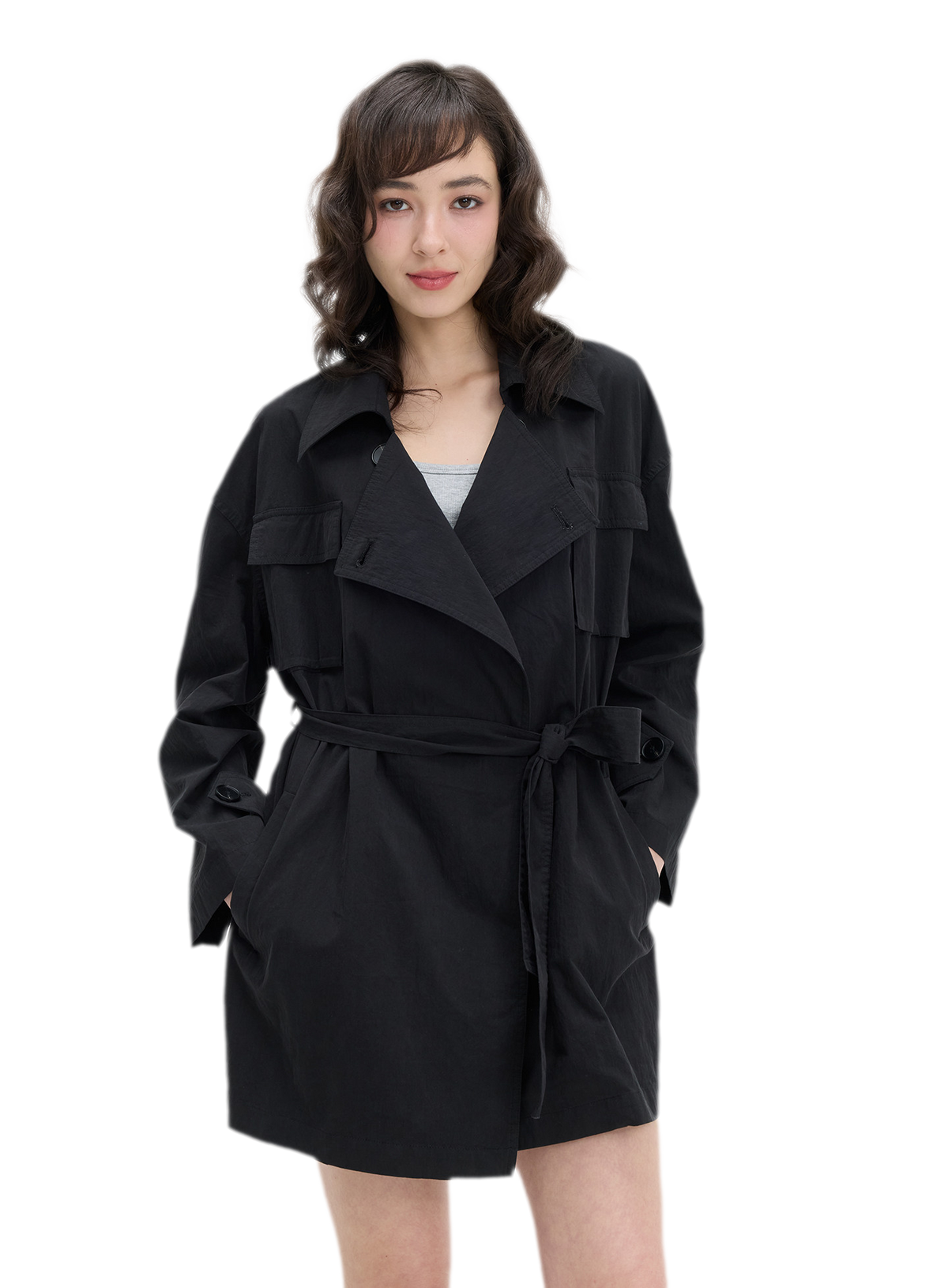 Matte Finish Belted Short Trench