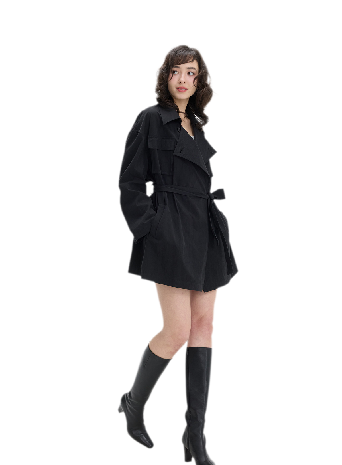 Matte Finish Belted Short Trench