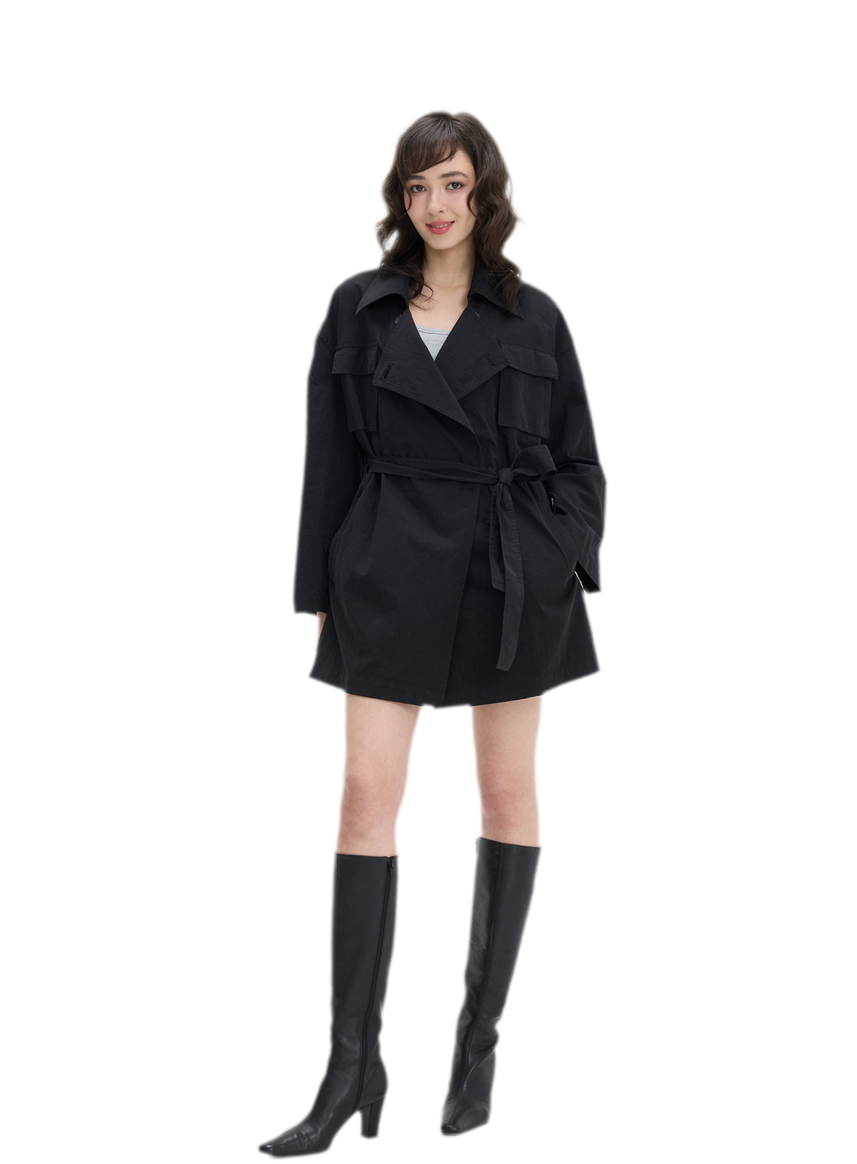 Matte Finish Belted Short Trench