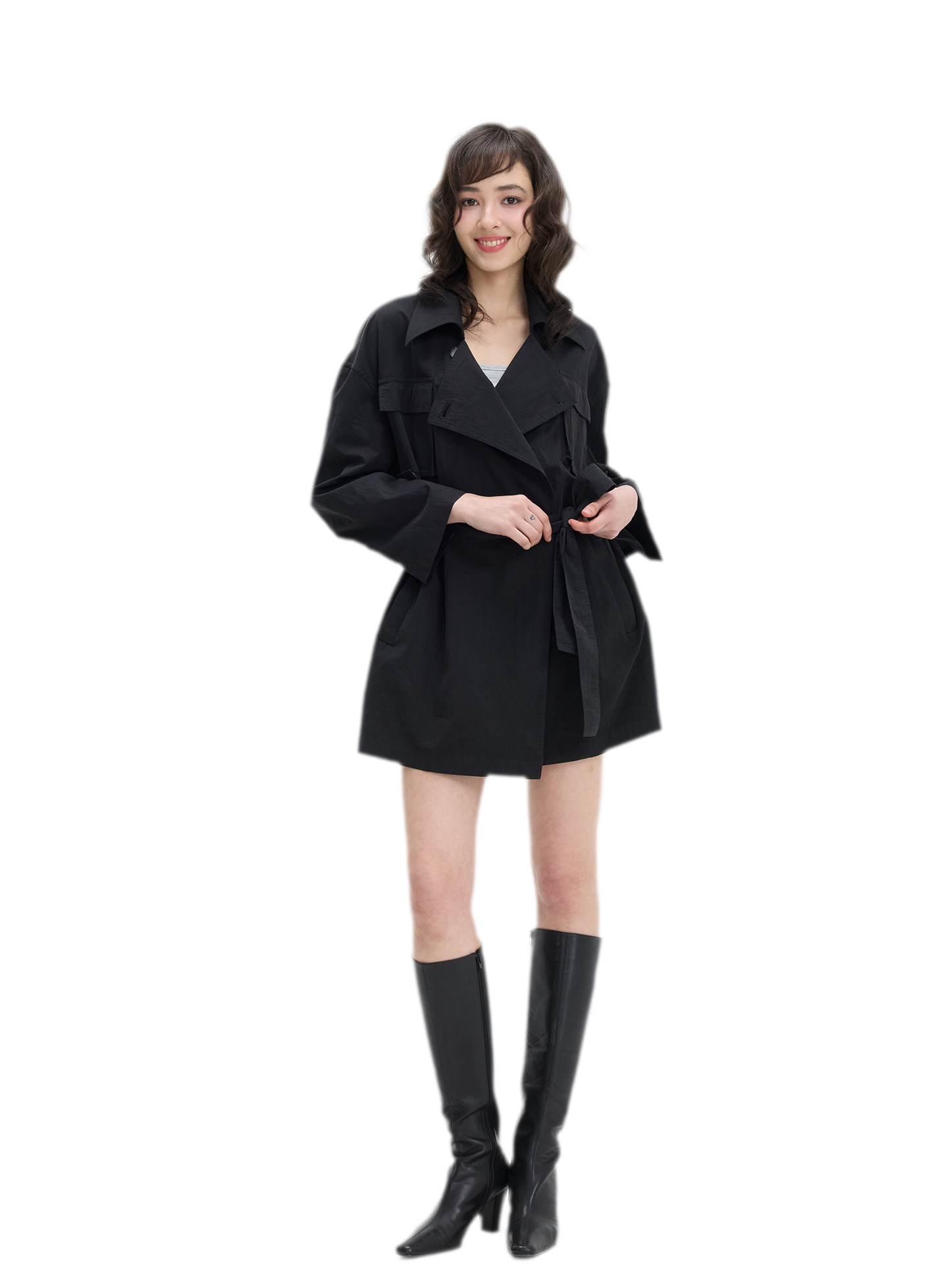 Matte Finish Belted Short Trench
