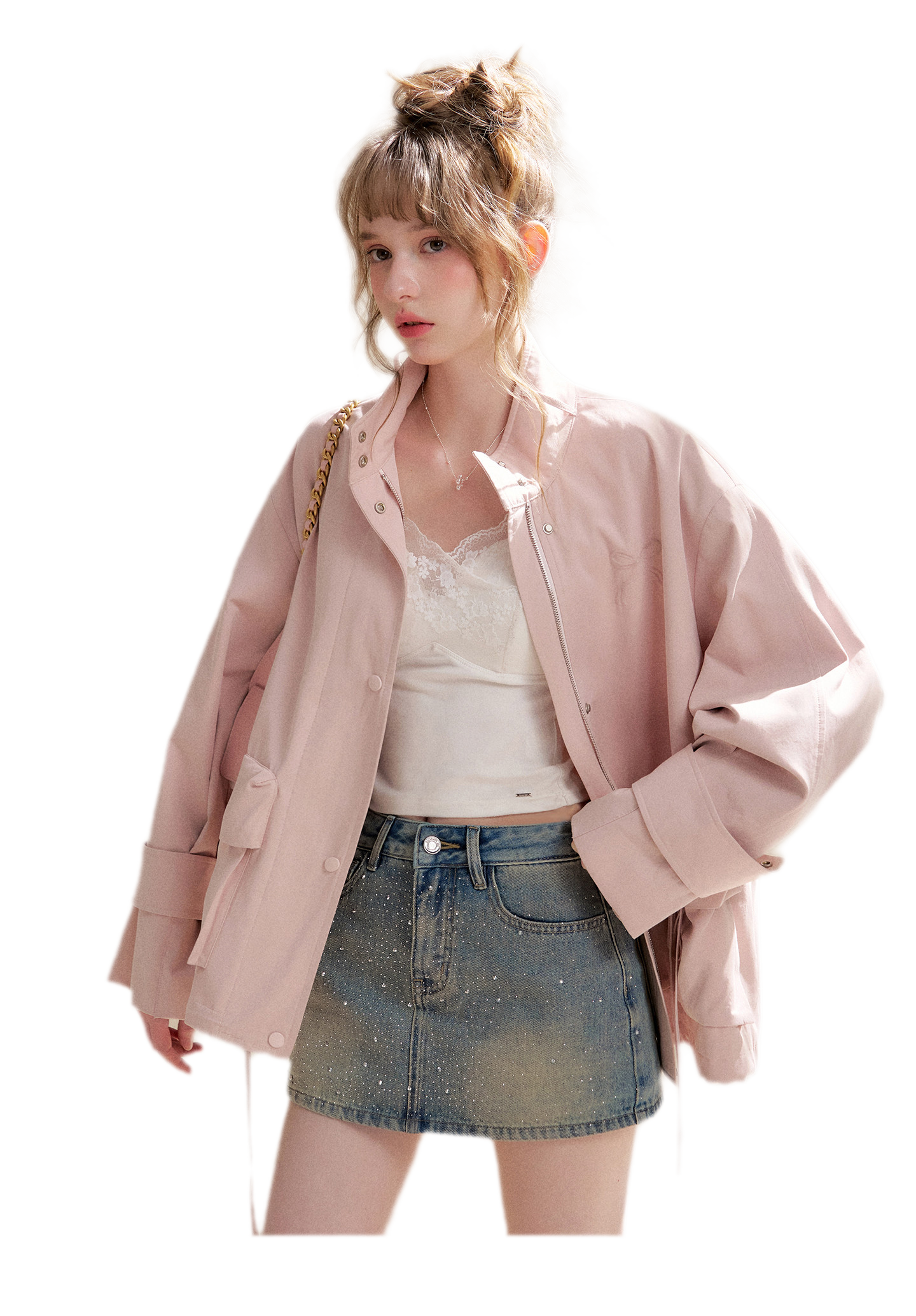 Rhinestone A-Line Denim Skirt