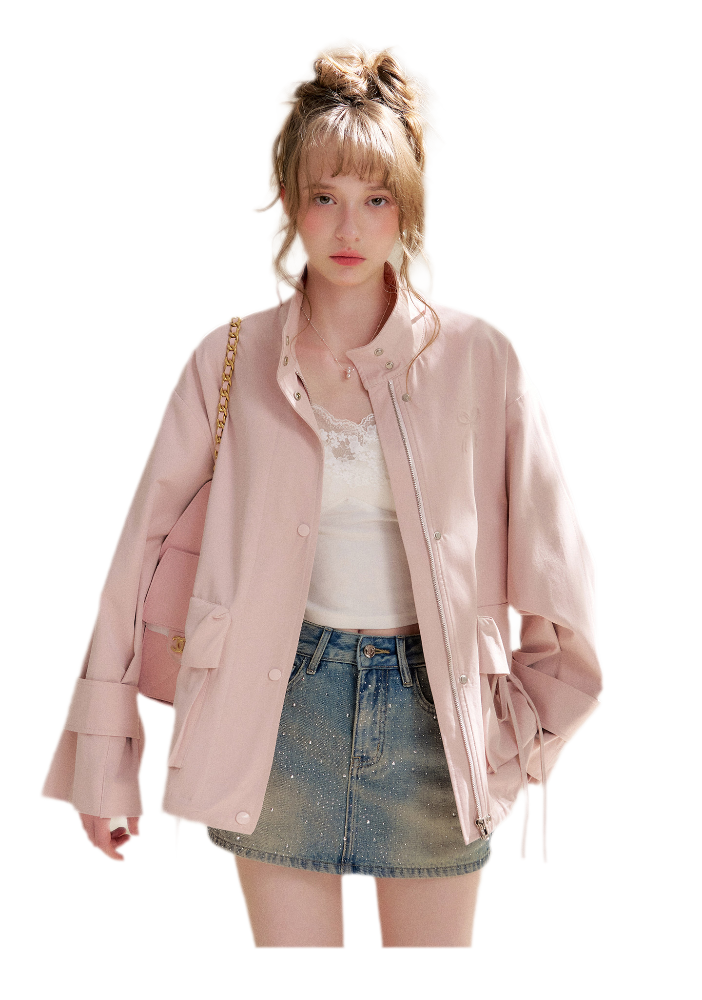 Rhinestone A-Line Denim Skirt