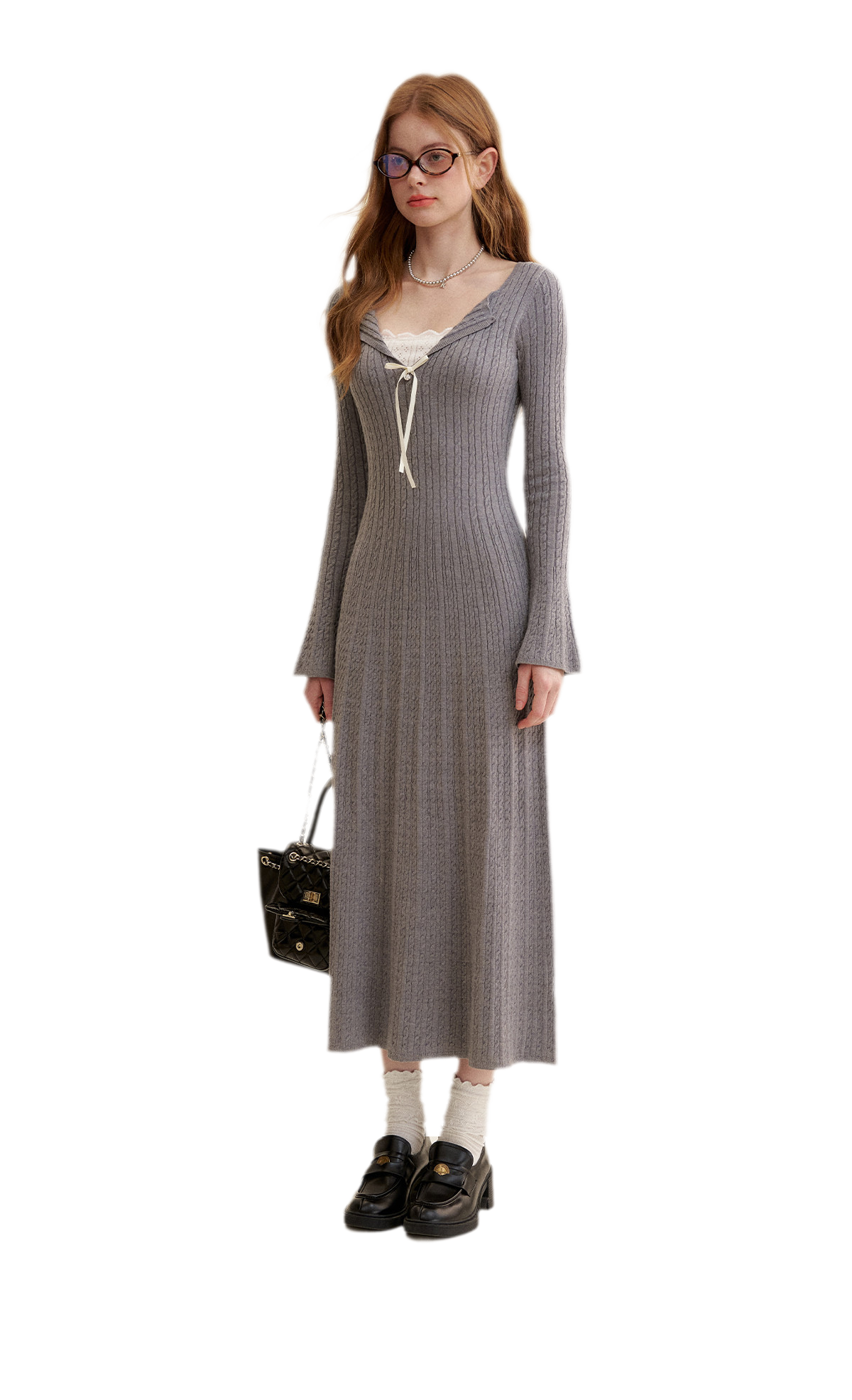 Cable Knit Lace Trim Dress