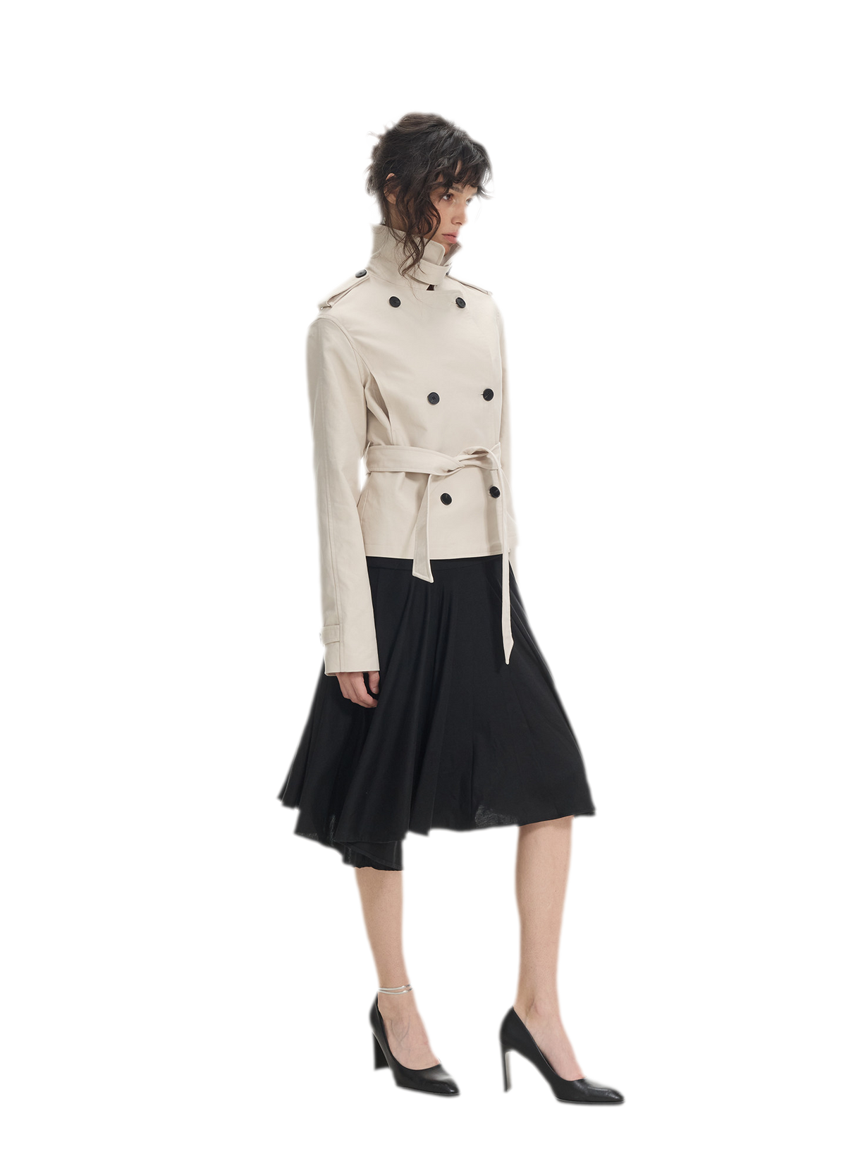 Combed Cotton Cropped Trench Coat