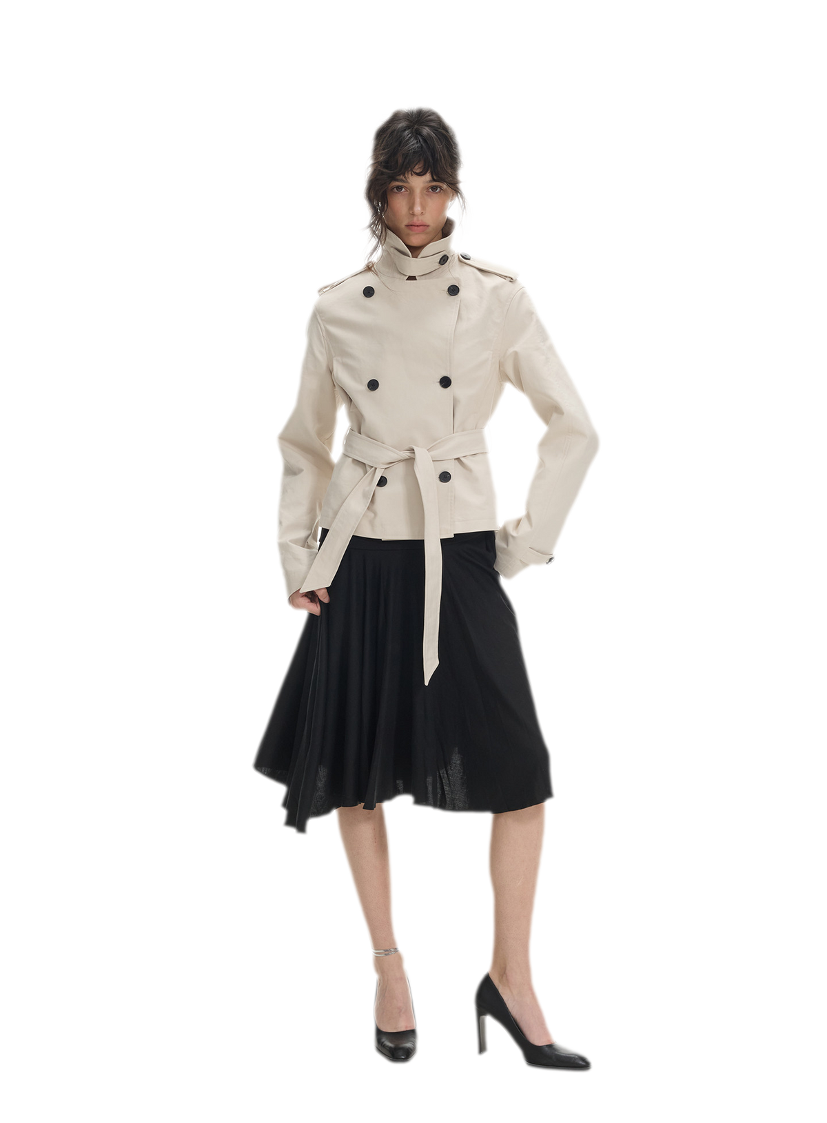 Combed Cotton Cropped Trench Coat