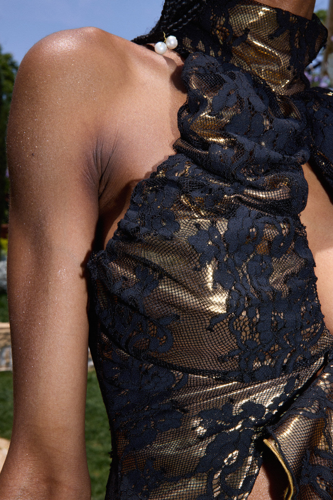 Metallic Lace Halter Top