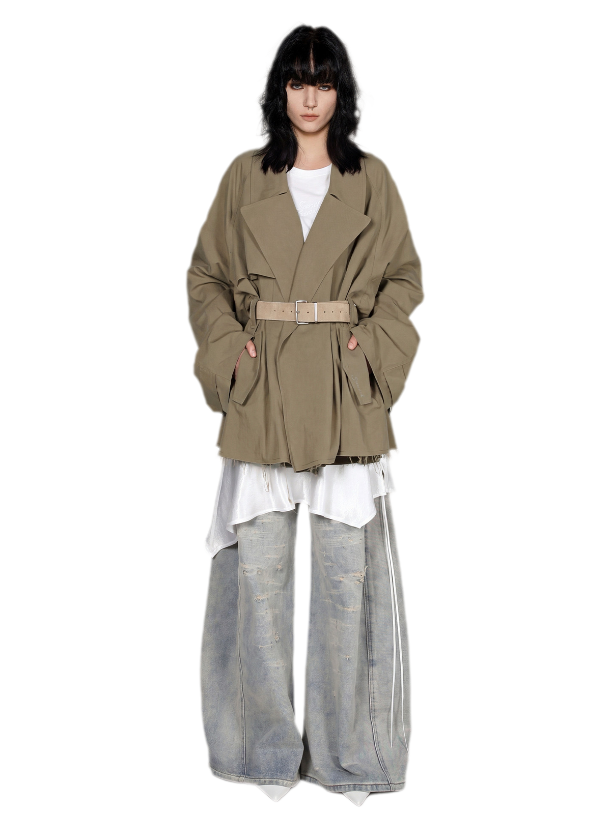 Structured Raw-Hem Belted Trench Coat