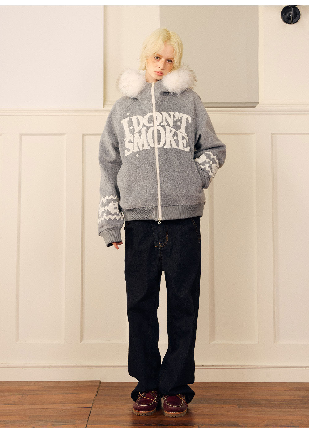 Brushed Fair Isle Hooded Jacket