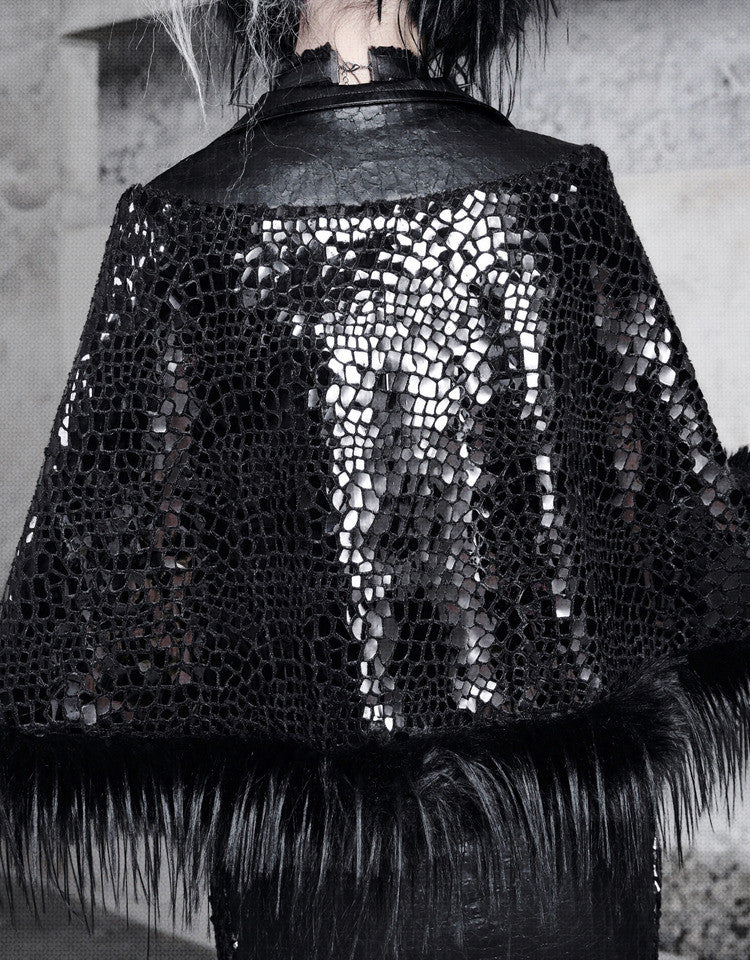 Cracked Leather Cape Blazer