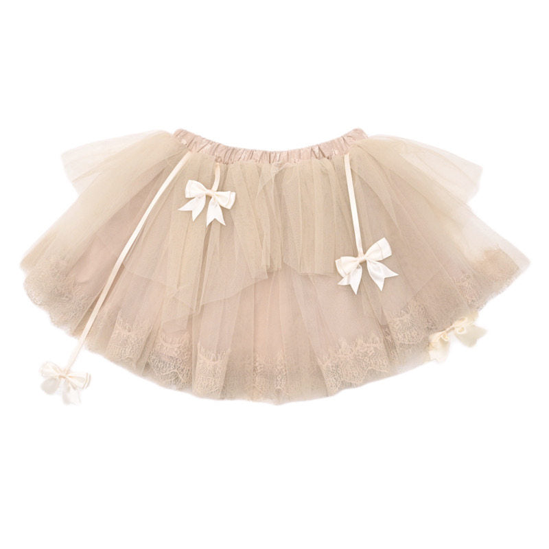 Lace Bow Layered Tulle Skirt