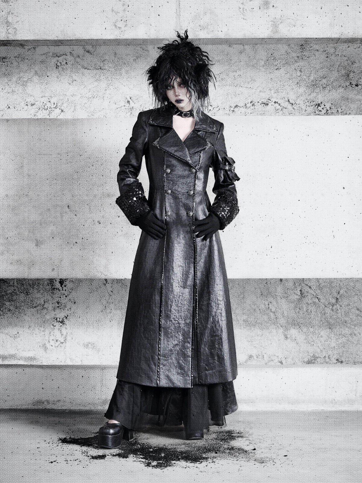 Cracked Leather Fleece-Lined Coat