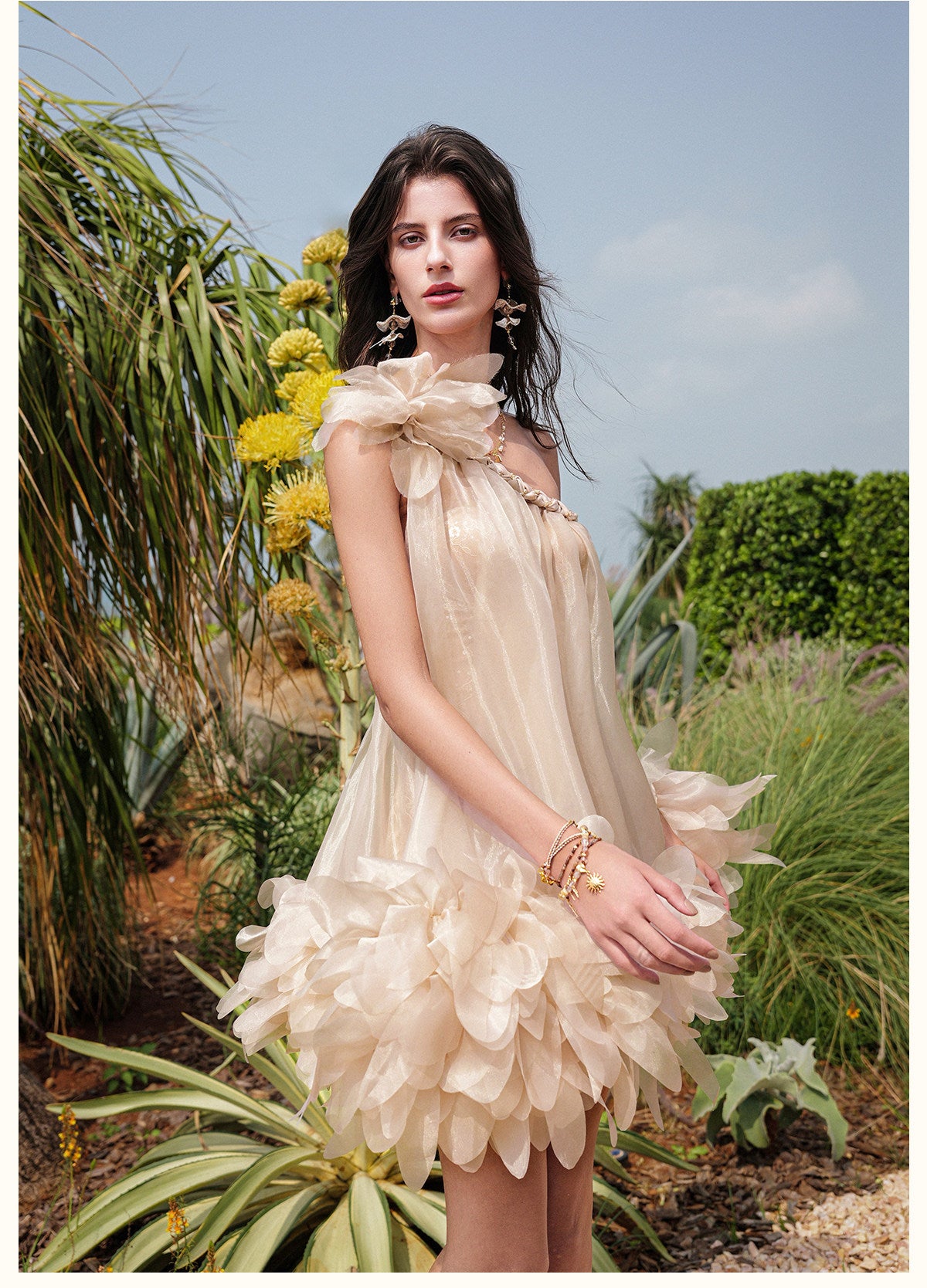 Sequined One-Shoulder Organza Dress