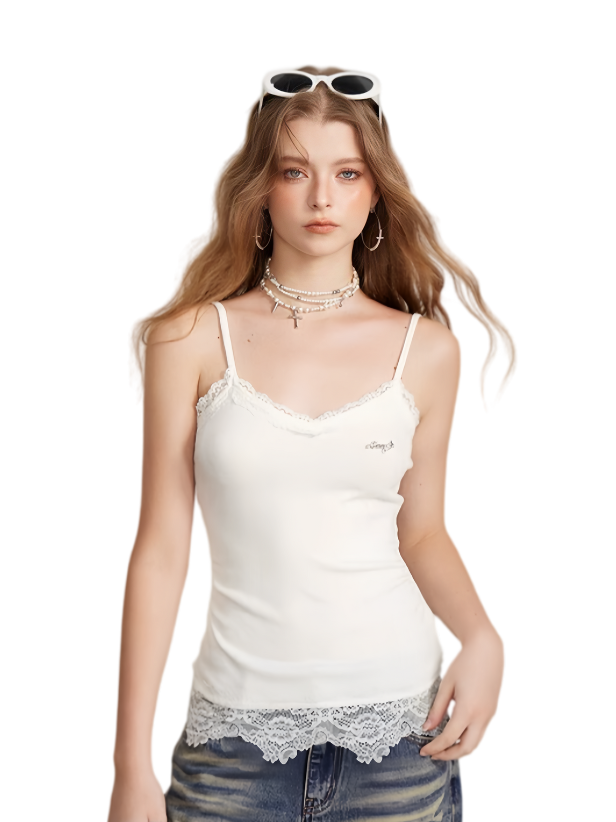Spitzen-Camisole mit Raffungen und figurbetontem Schnitt