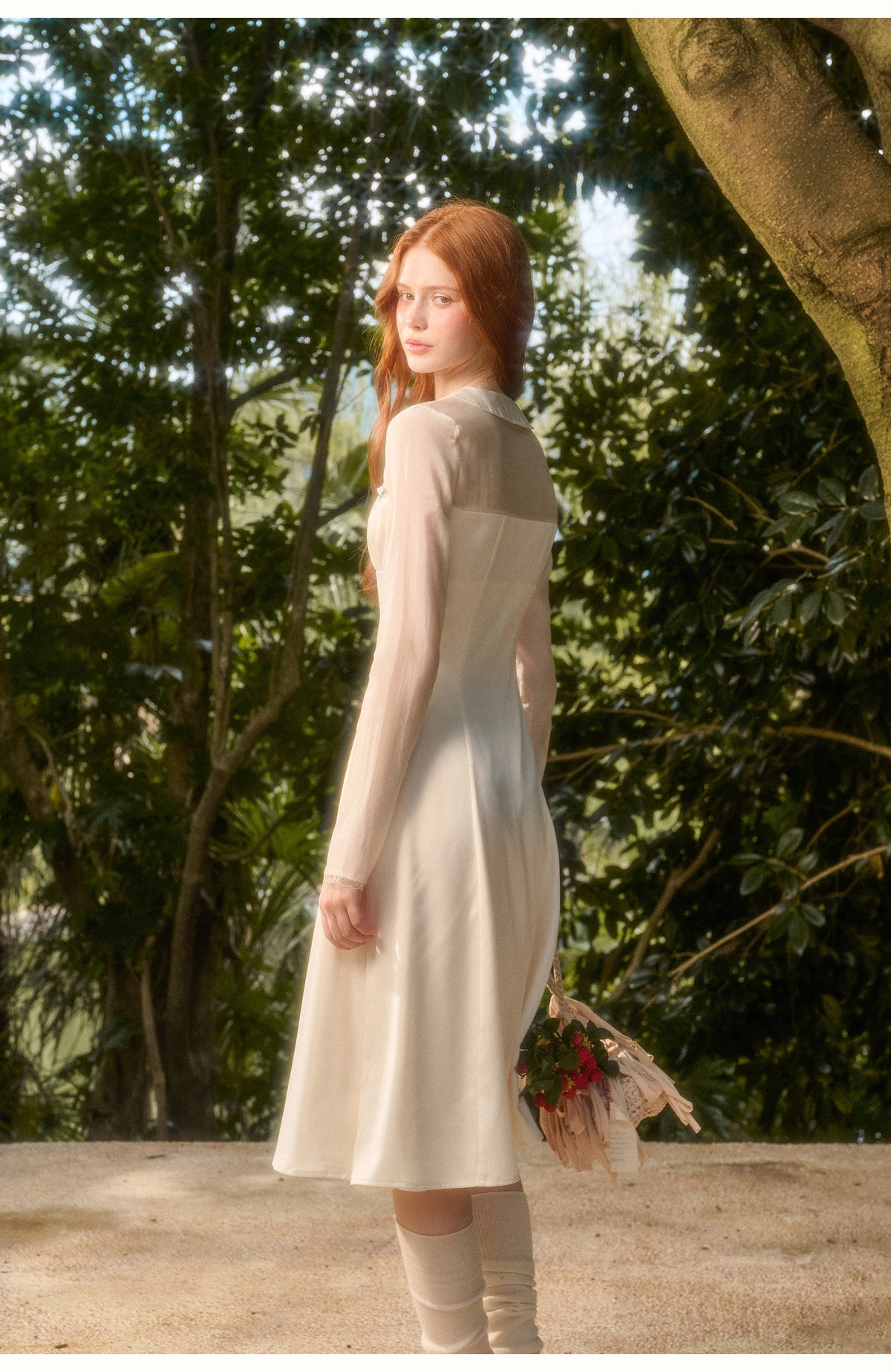 Satin Tencel Vintage Collar Dress