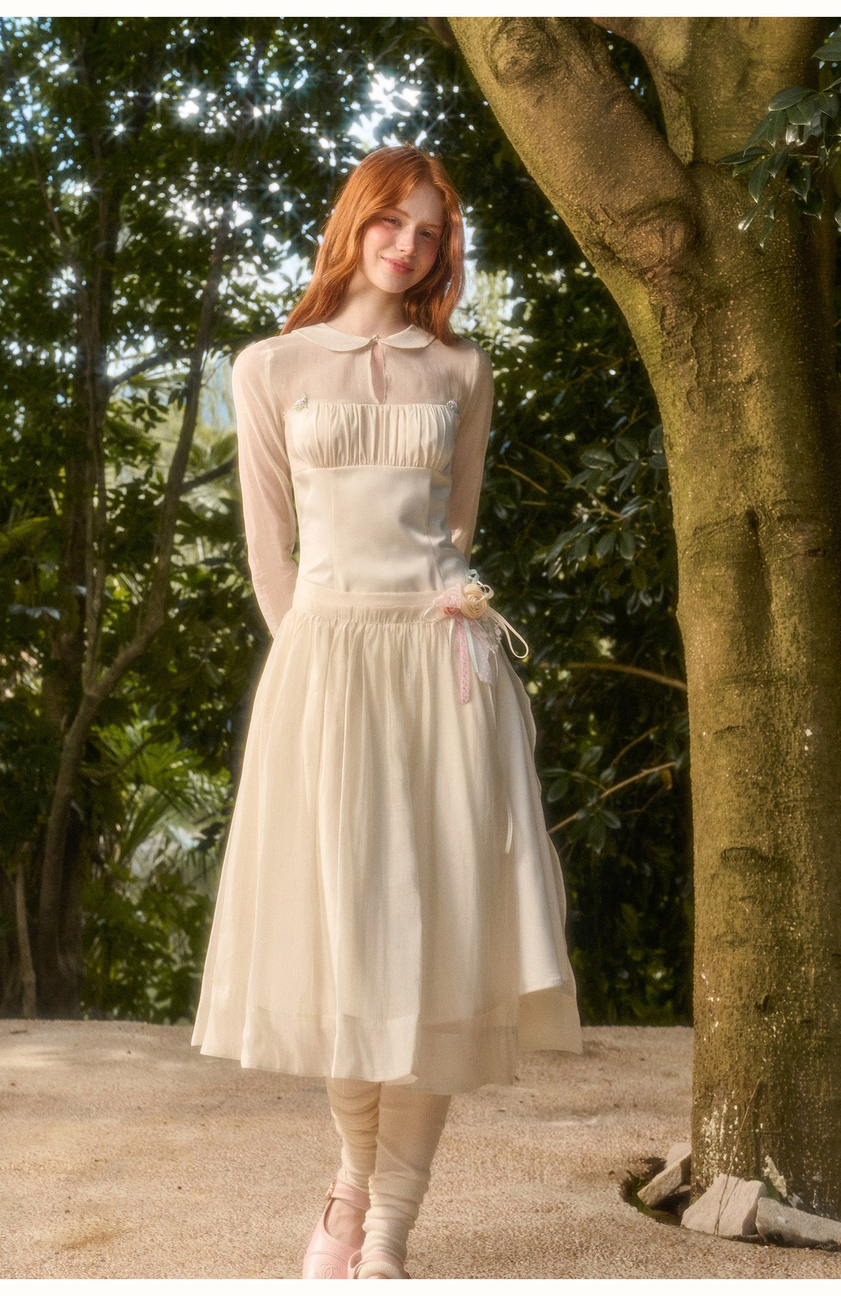 Satin Tencel Vintage Collar Dress