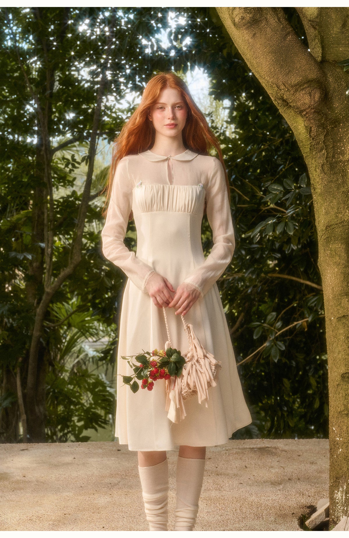 Satin Tencel Vintage Collar Dress