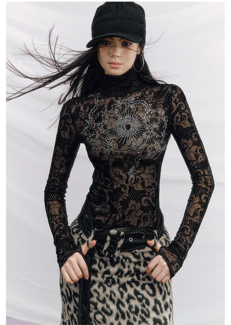 Rhinestone Velvet Jacquard Top