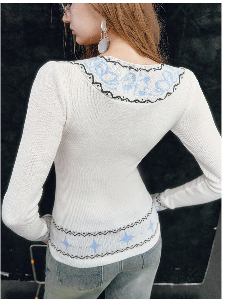 Fair Isle Square-Neck Knit Top