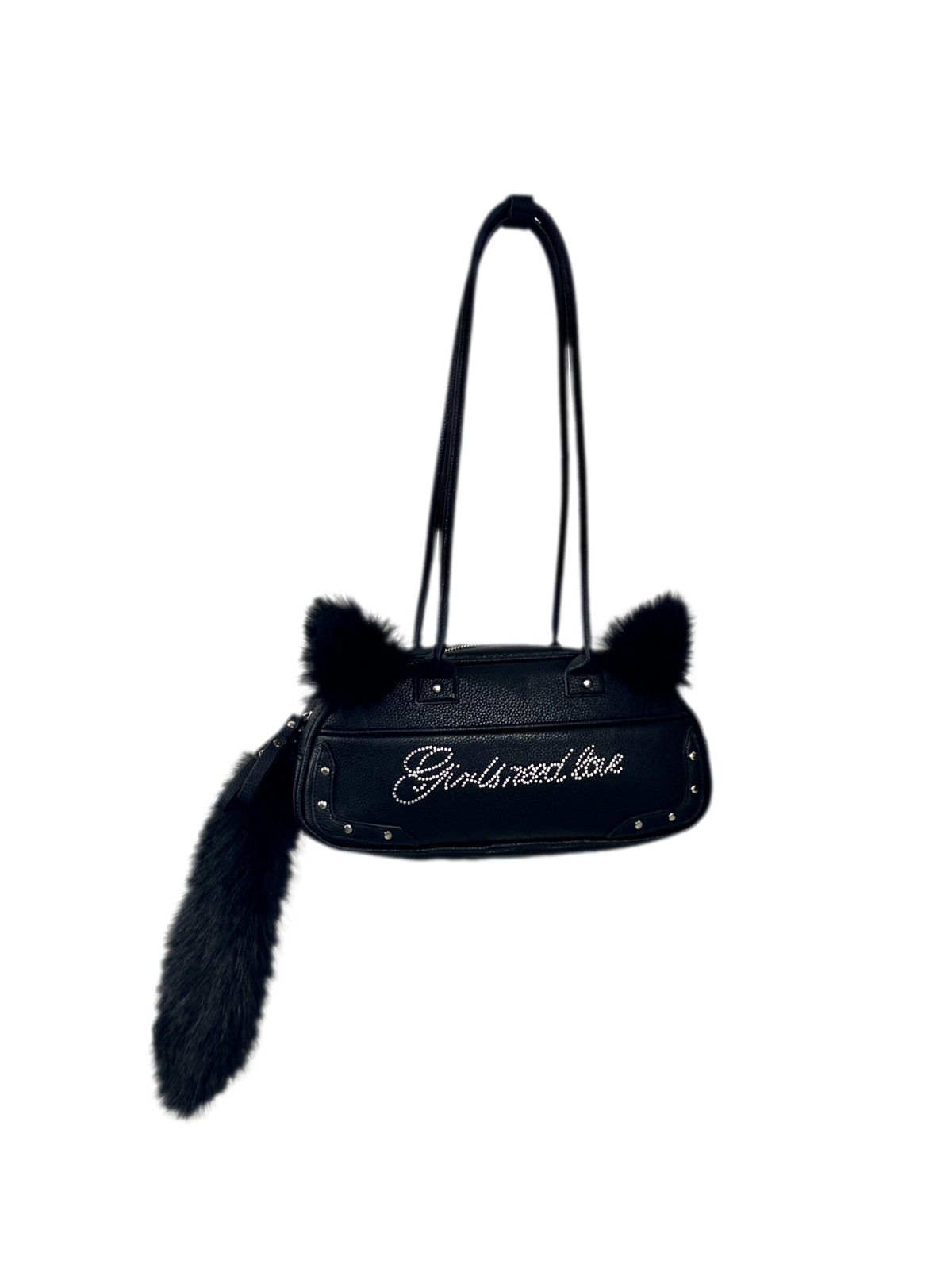 Bolso de mano de piel sintética con pompón de pedrería