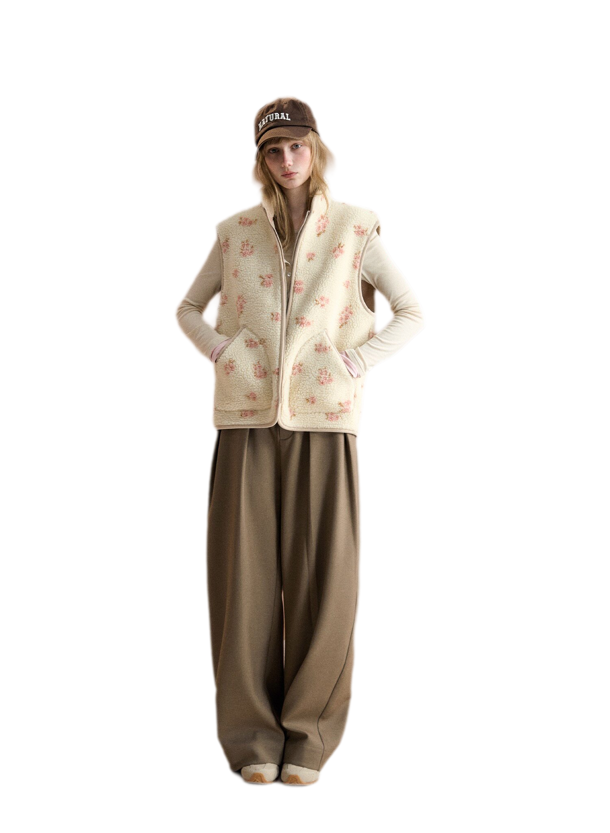 Floral Fleece Stand Collar Vest