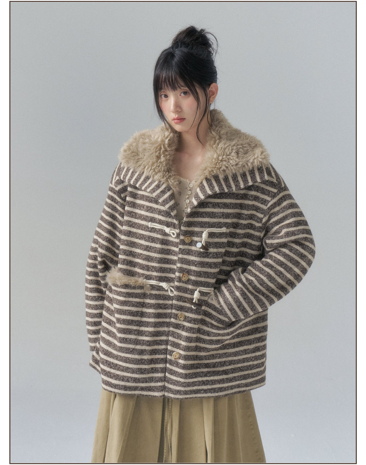 Striped Oversized Toggle Coat