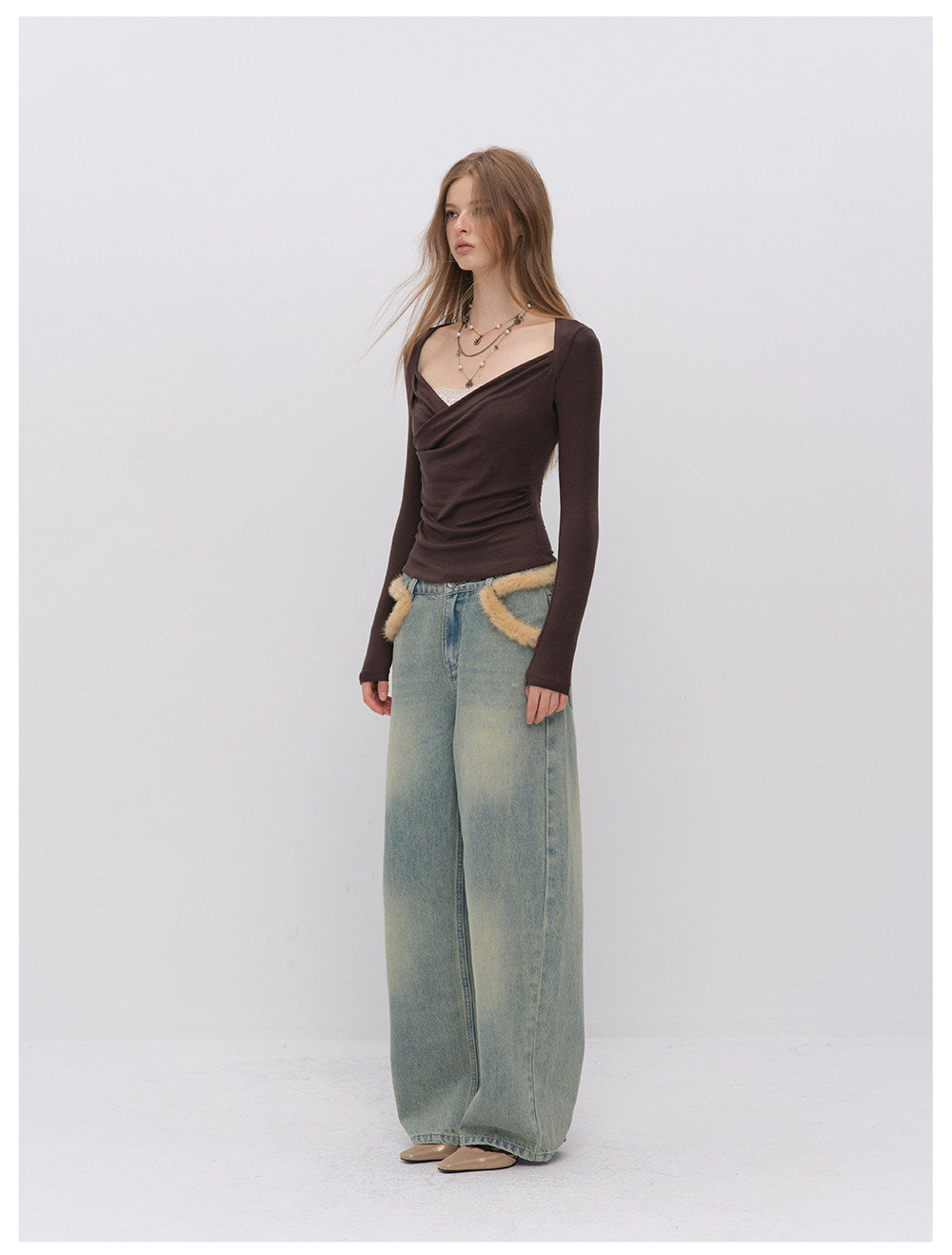 Lace Ruched Crossover Top