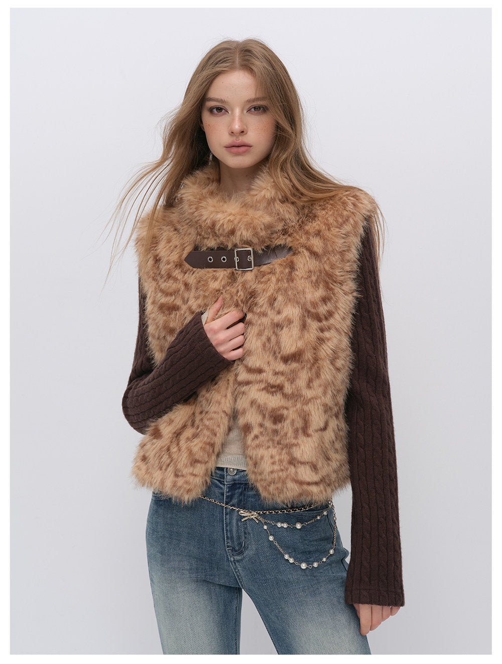 Detachable Sleeve Faux Fur Vest