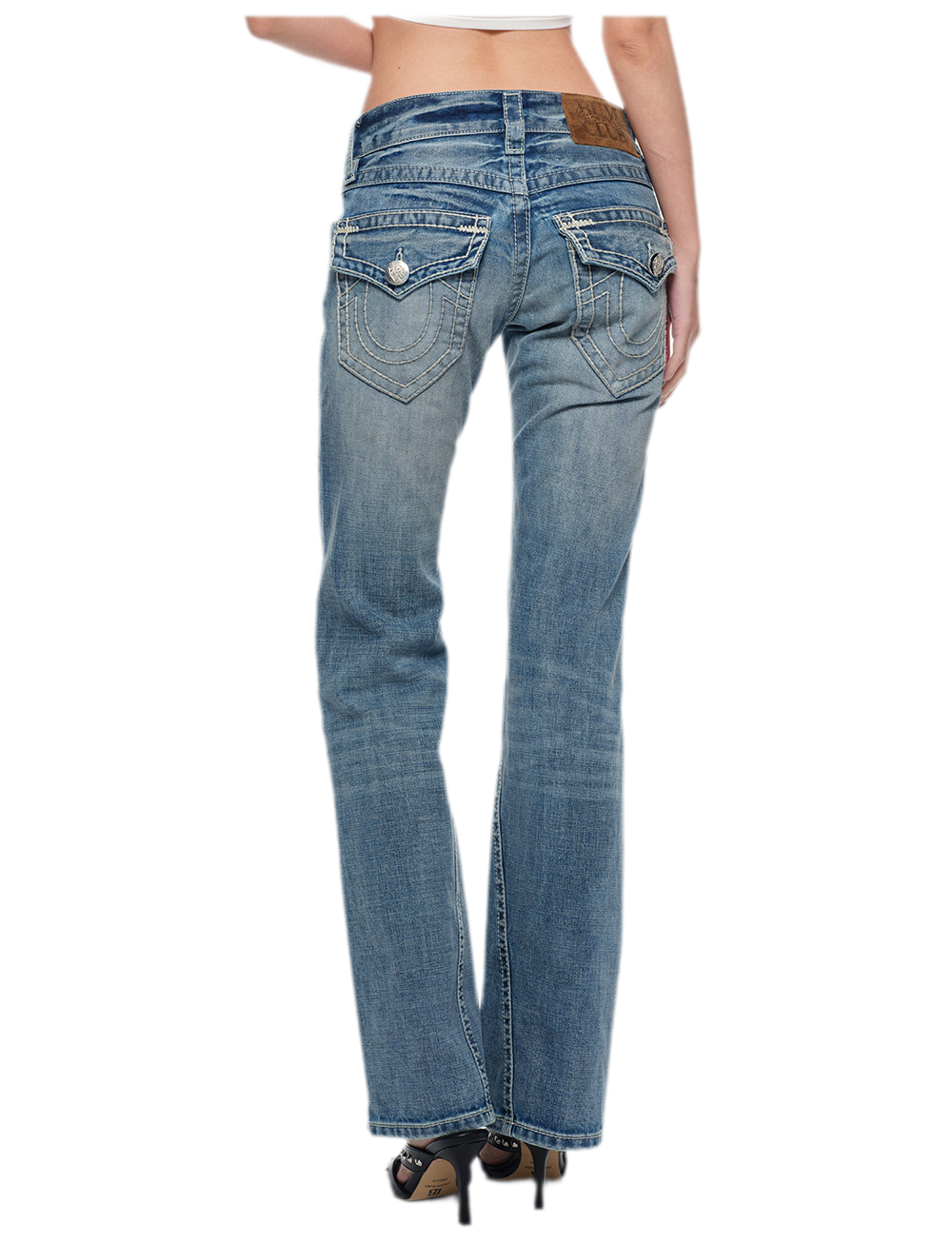 Washed Low-Rise Flared Jeans