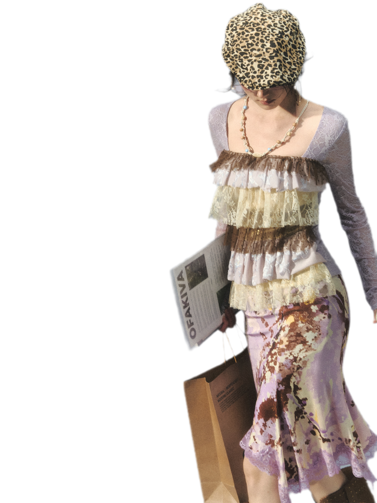 Top halter in velluto e pizzo a strati