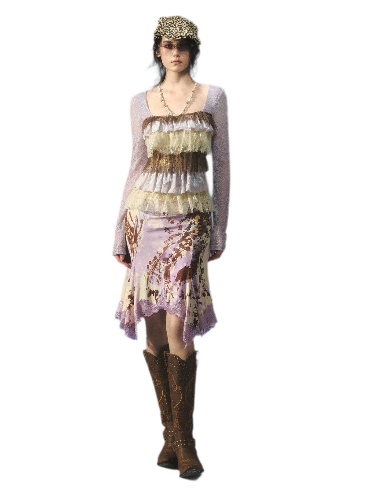 Top halter in velluto e pizzo a strati