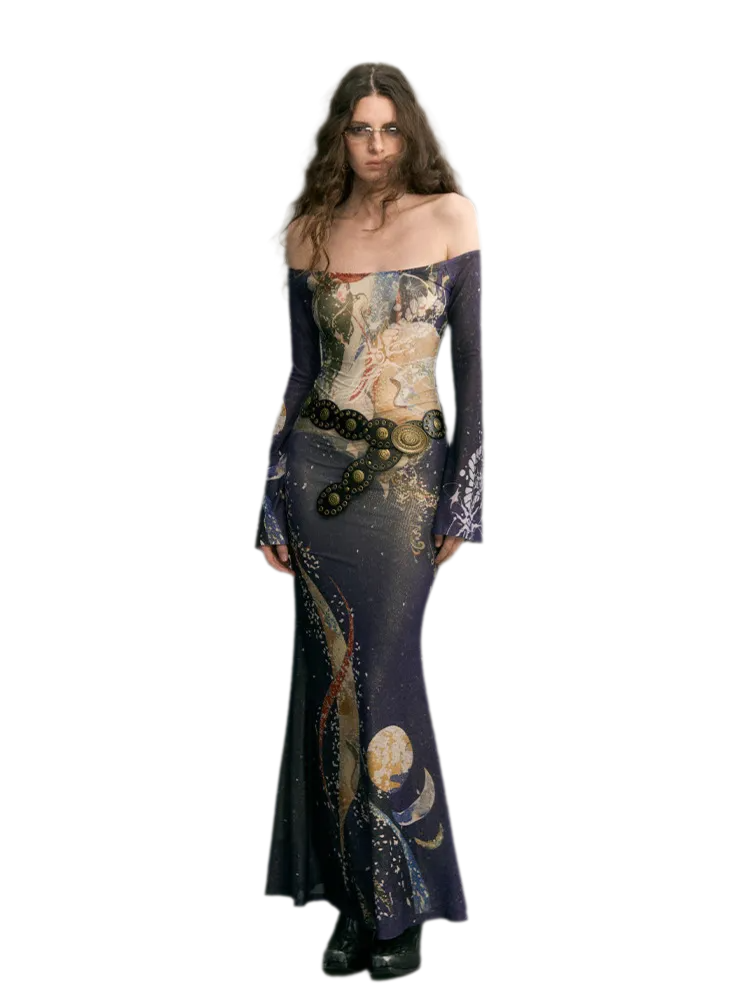 Perlenkrähen-Strickkleid im Meerjungfrauenstil