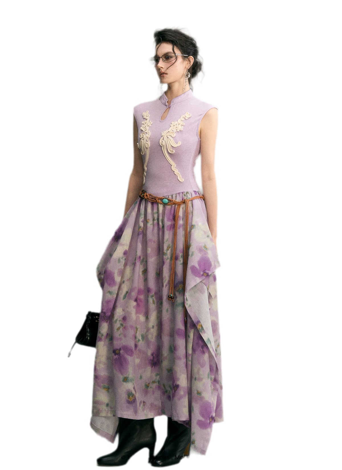 Midi-Kleid in Leinenoptik mit asymmetrischem Saum