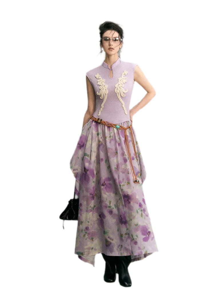 Midi-Kleid in Leinenoptik mit asymmetrischem Saum