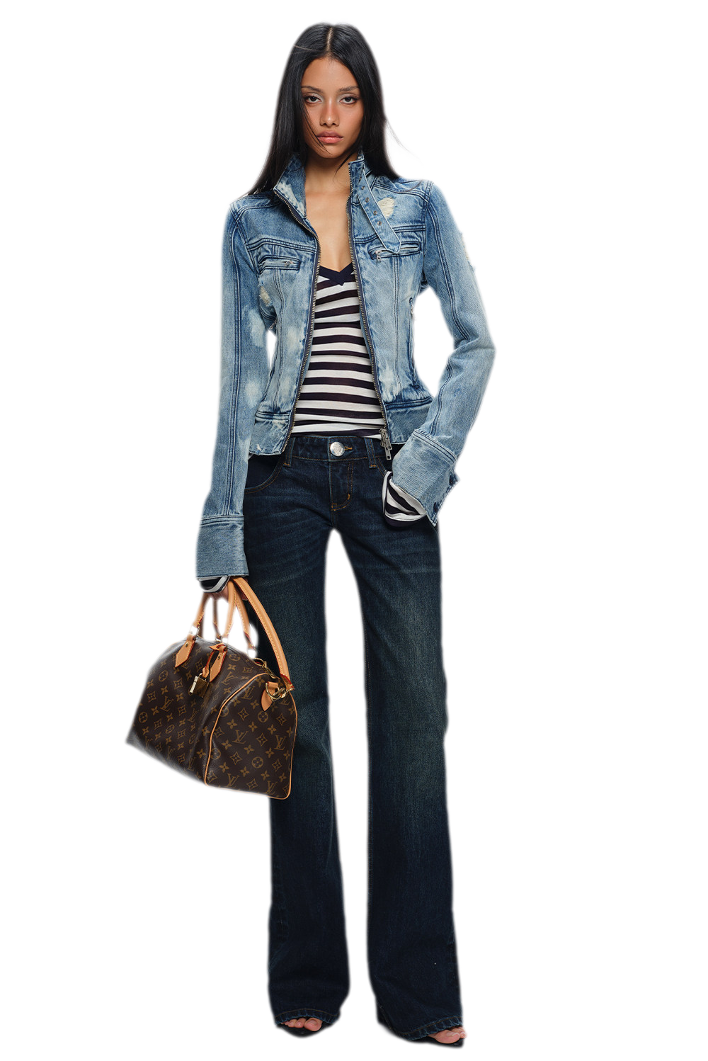 Wool V-Neck Striped T-Shirt