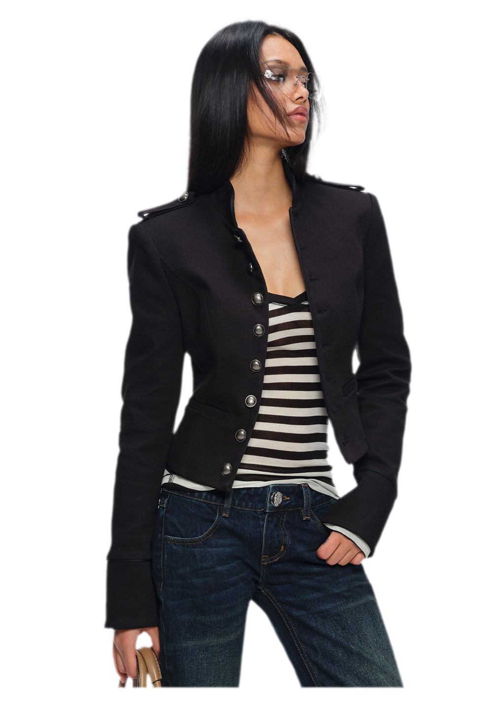 Coated Napoleon Fitted Cropped Jacket