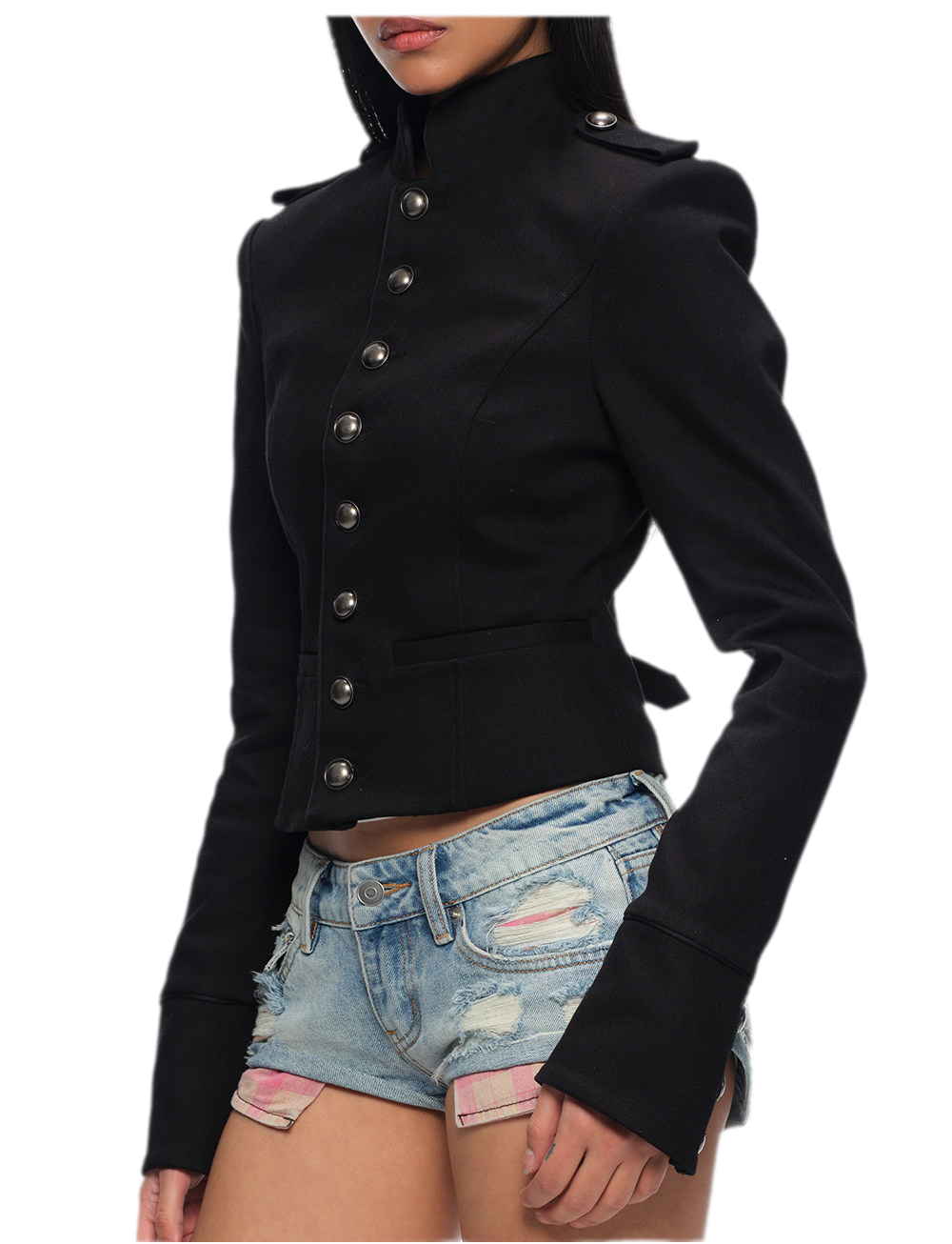 Coated Napoleon Fitted Cropped Jacket