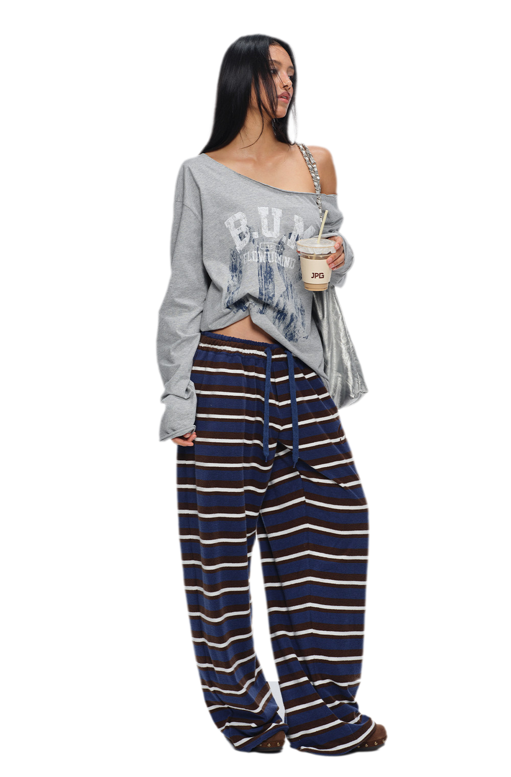 Asymmetric Printed Oversized Long-Sleeve T-Shirt