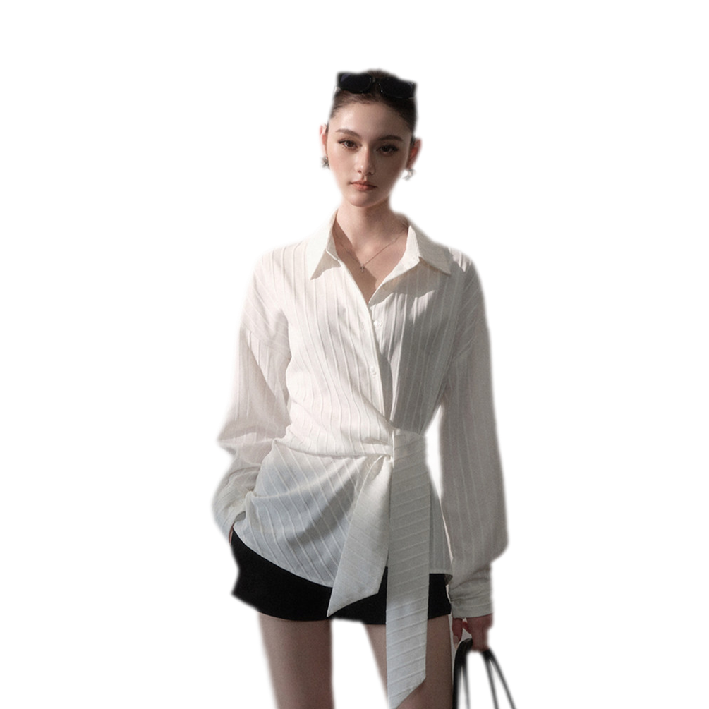 Vertical Striped Tie-Waist Shirt