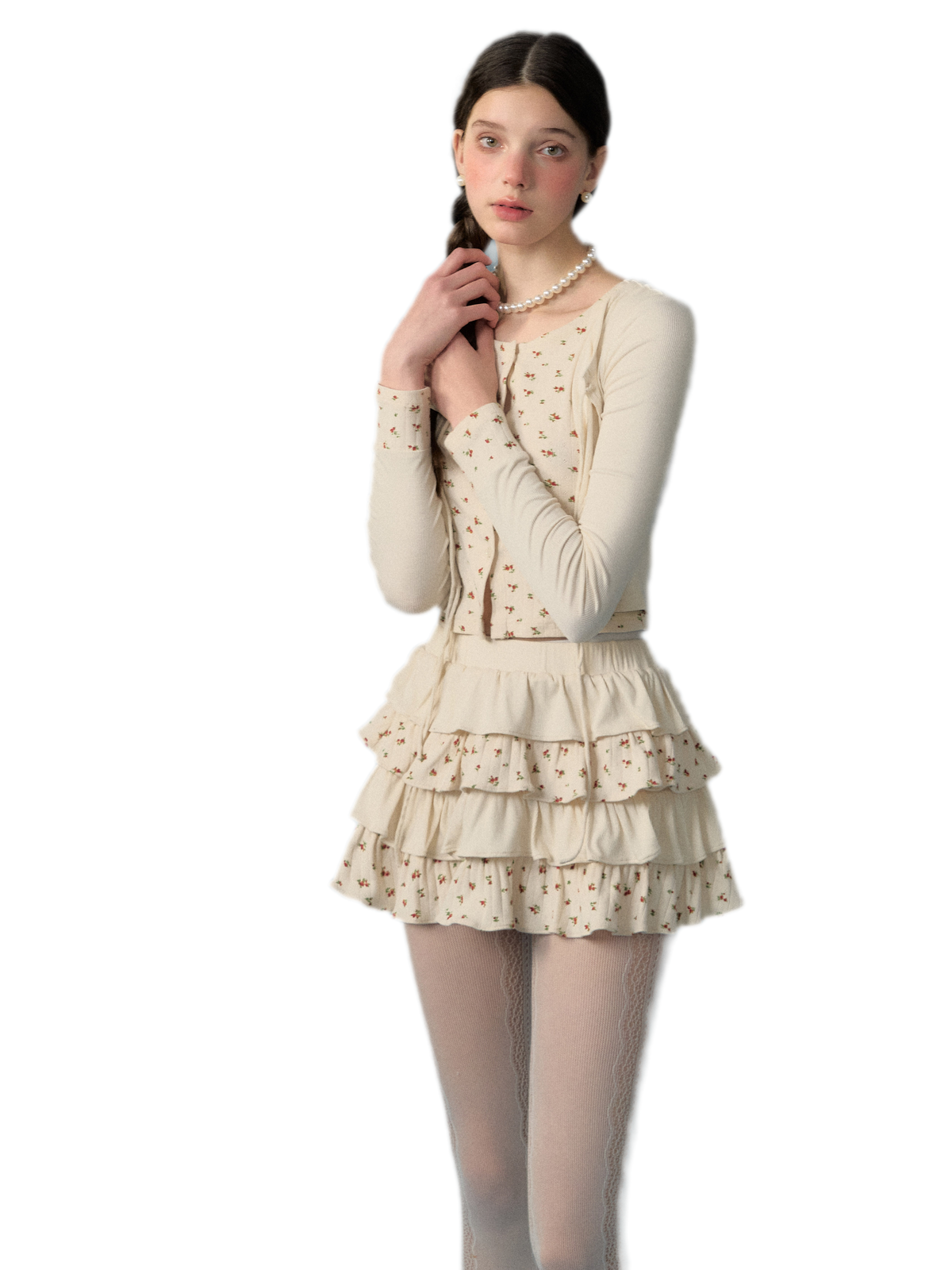 Contrast Floral Knit Set