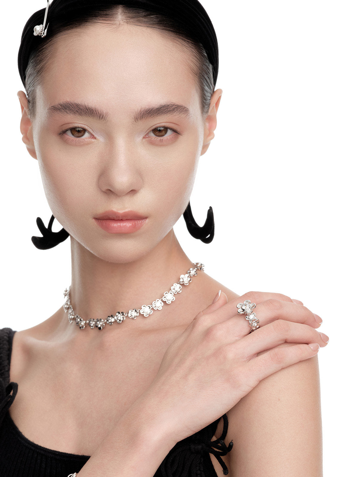 Platinum-Plated Floral Statement Ring