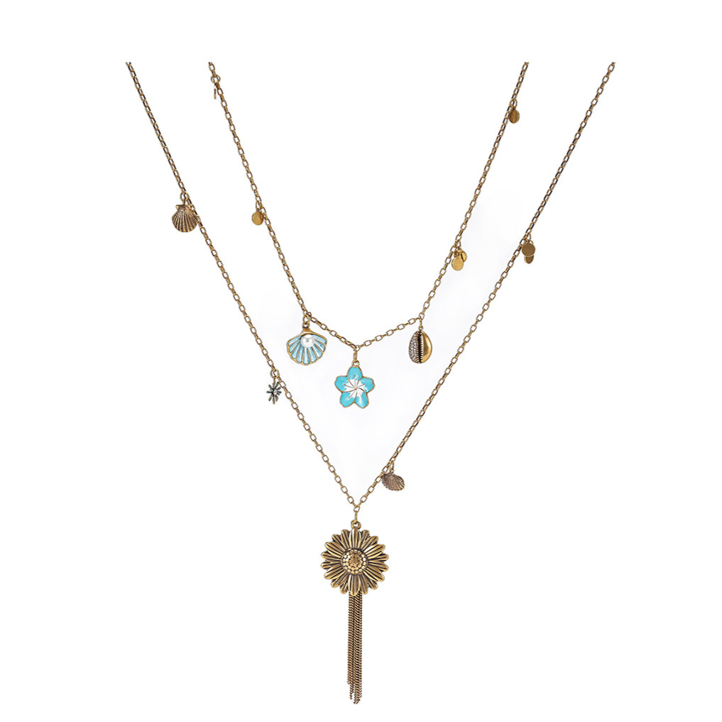 Vintage Sunflower Tassel Necklace
